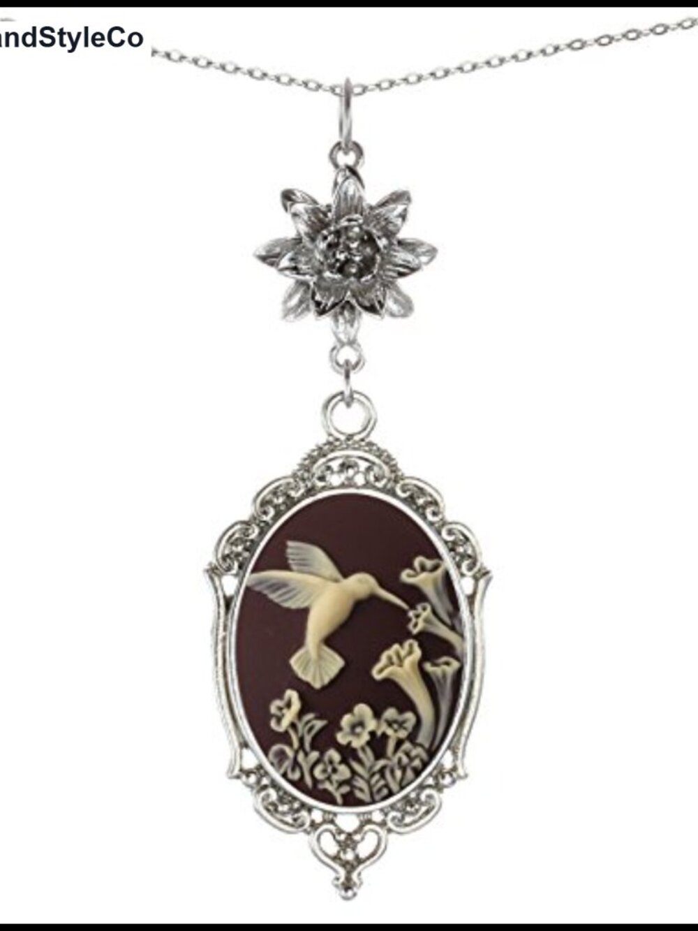 Lotus Flower Charm Pendant Necklace Brass Resin Mother of Pearl 24in